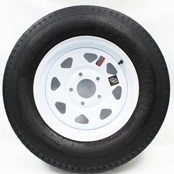 15" White Spoke Wheel and Bias Tire ST20575D15C with a 5-5" Bolt Circle - 129400WT31B-PM